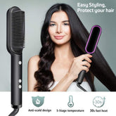 Professional Hair Straightener Brush – Anti-Scald Safety Comb 5 Temperature Settings | Salon-Quality Results at Home