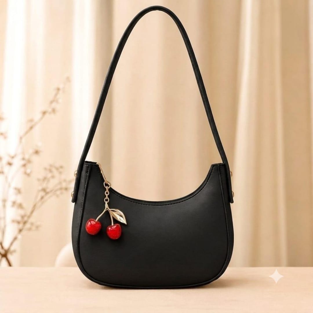 Cherry Charm Shoulder Purse Black
